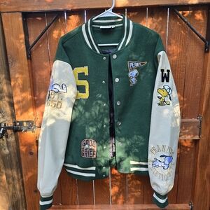 Aeropostale Cream and Green Letterman Jacket